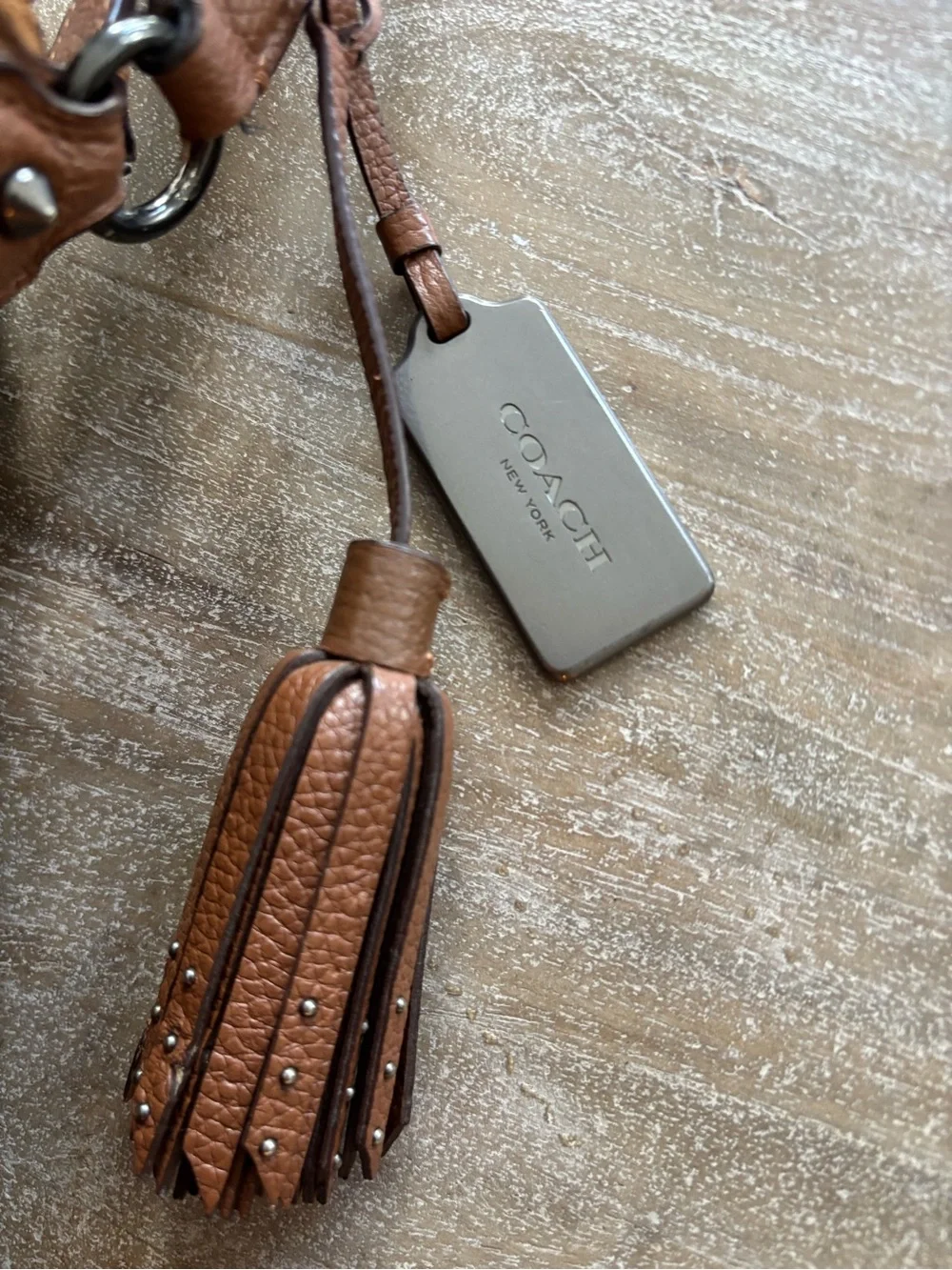 Coach Brown Suede Studded Shoulder Bag with Tassel